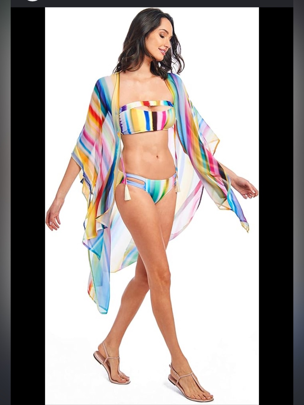 RACHEL Rachel Roy Multicolor Striped Bikini with Sheer Stripe Cover-Up